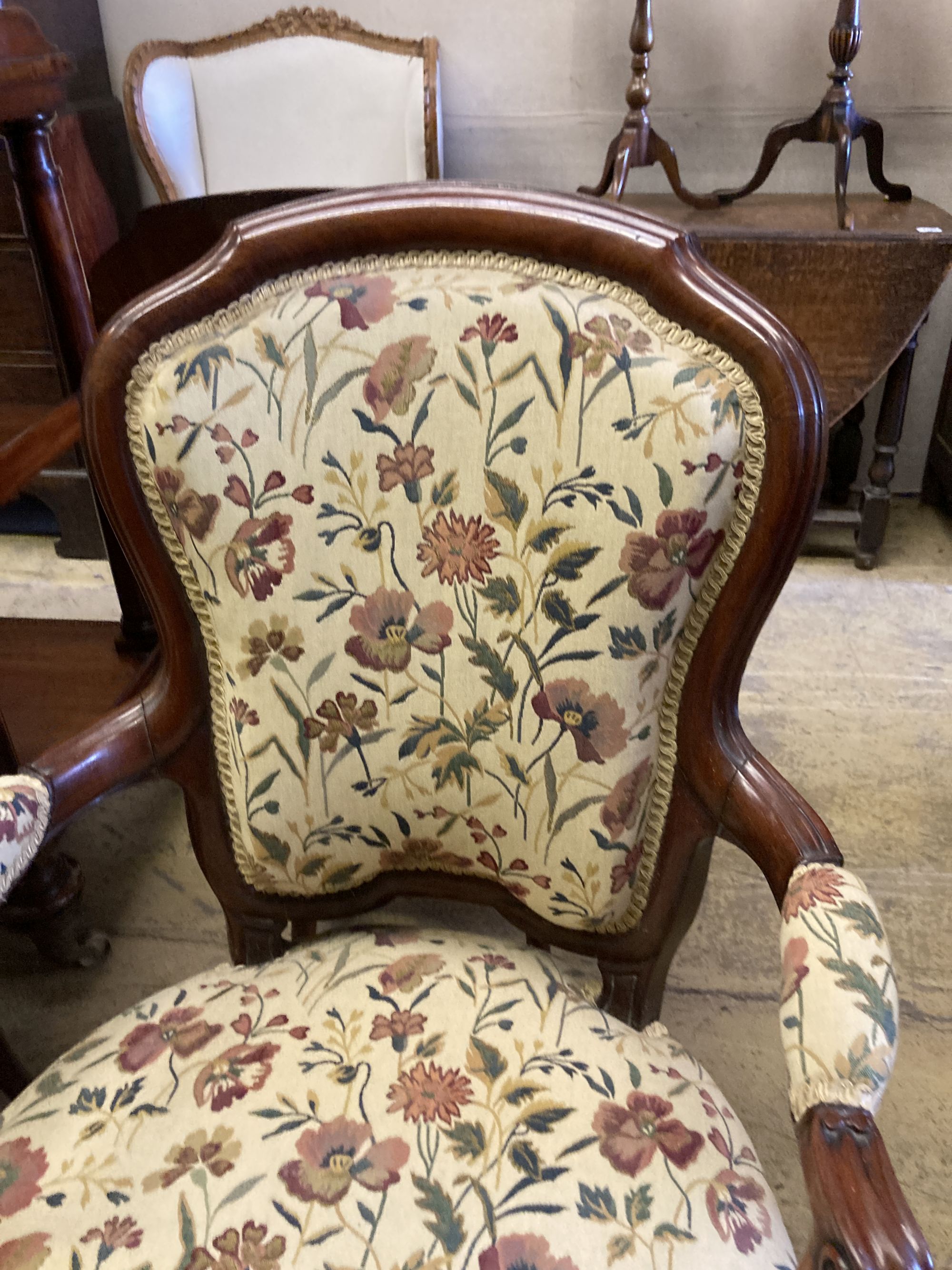 A pair of 19th century German mahogany armchairs and two side chairs